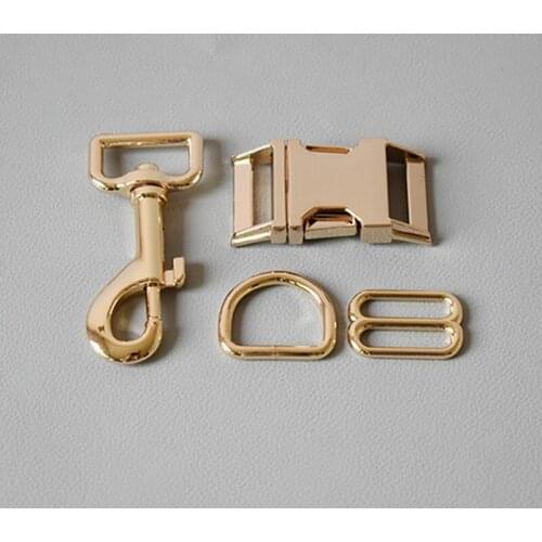 100 sets 25mm Metal D ring belt straps 8 button release buckle spring hook DIY Dog Collar Leash Set Metal Accessories