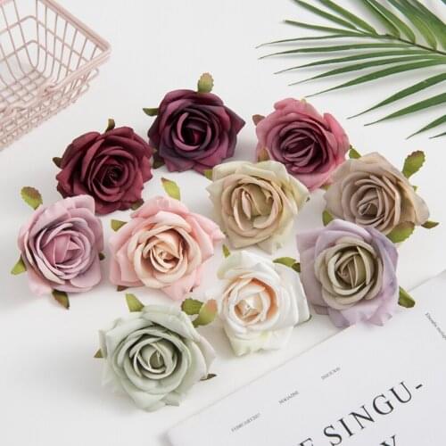 100PCS Artificial Flowers Cheap Christmas Wreaths Wedding Party Home Decoration Diy Gifts Box Scrapbooking Fake Silk Roses Head