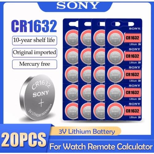 20pcs/lot Sony CR1632 CR 1632 LM1632 BR1632 ECR1632 3V Lithium Battery For Watch Car Key Remote Scale Button Coin Cell Battery