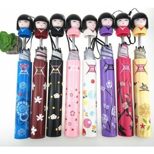 30pcs japanese style woman cartoon girl folding umbrella lady sunny rainy cartoon dolls cute bottle umbrella SN3503