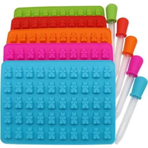 50 Cavity Silicone Gummy Bear Chocolate Mold Candy Maker Ice Tray Jelly Moulds With Dropper Rubber Chocolate Maker DIY Cake Mold