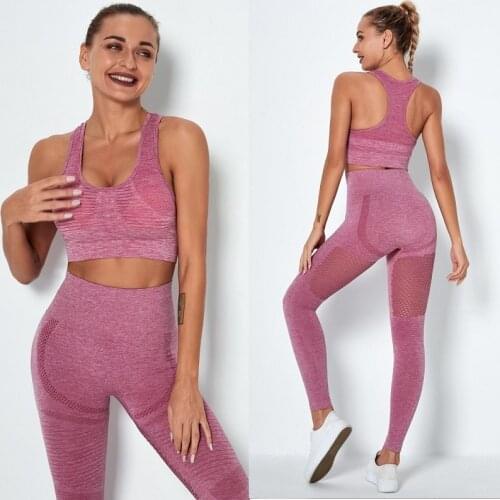 Seamless Yoga Set Women Active Wear 2 Piece Sportswear Gym Clothing Fitness Push Up Bra High Waist Workout Leggings Sport Sets