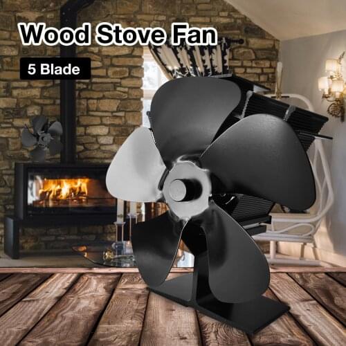 Black Fireplace 5 Blades Heat Powered Stove Fan Log Wood Burner Eco-fan Quiet Home Fireplace Fan Efficient Heat Distribution