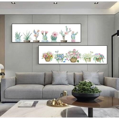 Flower Cactus Potted Plants Canvas Painting Wall Art Landscape Poster and Prints Long Decoration Picture For Living Room Home