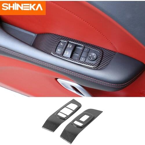 SHINEK Car Interior Carbon Fiber Door Window Lift Button Panel Decoration Cover For Dodge Challenger 2015-2020 Accessories