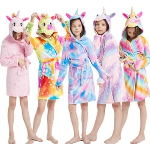 New Boy Animal Cartoon Childrens Bathrobes Girls Princess Unicorn Towels Robes Hooded Beach