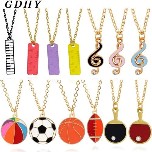 GDHY Music Note Ball Ruler Necklaces Colorful Basketball Football Rugby Sports Pendant Necklace For Woman Chain Choker Jewelry