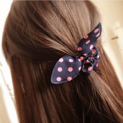 Hot arrival! Girl rabbit ear hair band fashion wild temperament lovely woman dot fabric hair rope Headdress