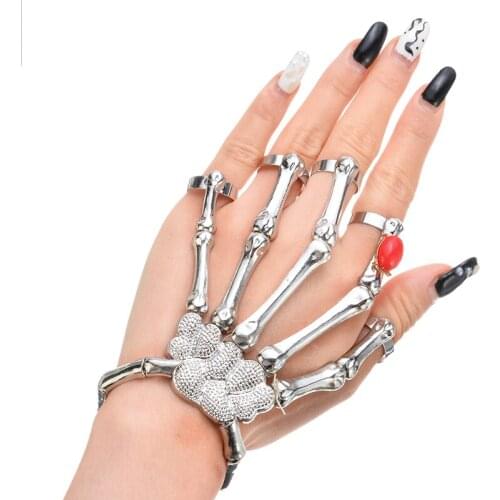Exaggerated Women Punk Bracelet Alloy Skull Hand Finger Bracelets Skeleton Bone Bracelets for Women Halloween Gifts