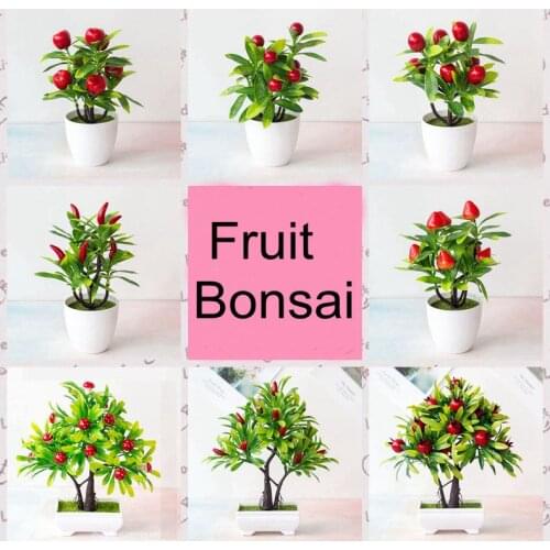 Artificial Fruit Potted Bonsai for Home Garden Bedroom Living Room Decoration Fake Plants Strawberry Orange Peach Tree Bonsai