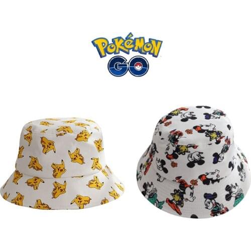 2-8 Years Old Pokemon Pikachu Cartoon Cute 2021 Fisherman Boys Girls Outdoor Hat Leisure Bucket Hat Sunscreen Sunhat Fashion