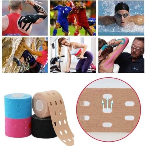 1Pcs 500cm X 5 Cm Kinesiology Muscles Sports Care Elastic Physio Roll Punch Therapeutic Tape Adhesive Knee Protector