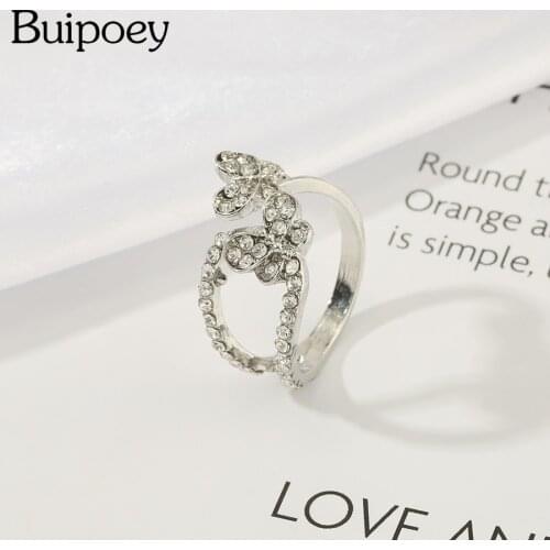 Buipoey Fashion Silver Color Flying Butterflies Rings For Women Girls Girls Engagement Crystal Ring Lovers Couple Jewelry Gifts