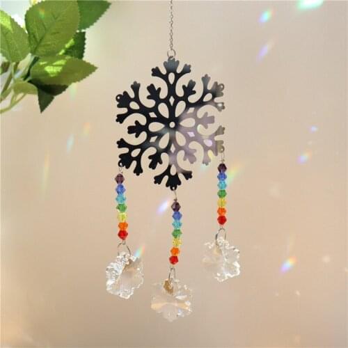 Colorful Crystal Hanging Ornament Pendant Snowflake Butterfly Stainless Steel Home Garden Car Decor Wind Chime Pendant