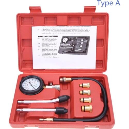 New Compression Tester Pressure Gauge Tester Kit Motor Auto Petrol Gas Engine Cylinder Motorcycle Pressure Gauge with Adapter