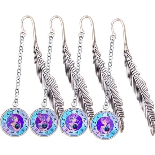 Fashion Galaxy 12 Constellation Metal Bookmark Design Zodiac Sign Horoscope Astrology Pendant For Reader Marque Page Mate Marker