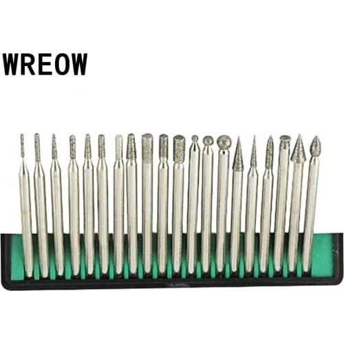 WREOW 20PCS 3mm Diamond Grinding Needle Set Shank Diamond Diamond Point Burr Bits Carving Polishing Set Mounted Carving Tools