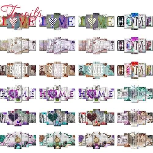 TOUOILP 5pcs Full Square/Round Drill 5D DIY Diamond Painting "Home Sweet Home" Multi-picture Combination Embroidery 5D Decor