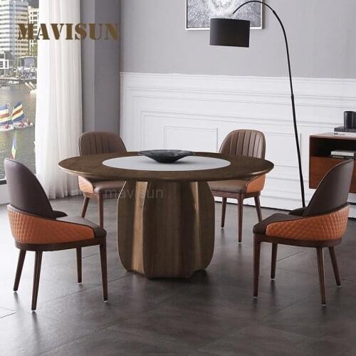 Built-In Turntable Solid Wood Dining Table Round New Chinese Style Circle Dining Table Family Used Simple Restaurant Furniture