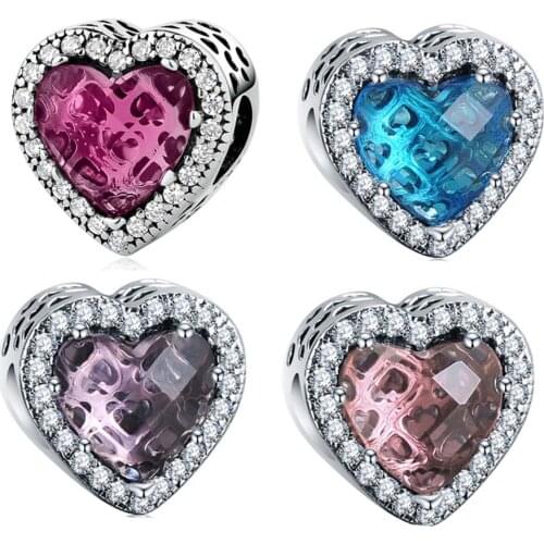 Authentic S925 Bead DIY Jewelry Radiant Heart Charms fit Lady Bracelet Bangle Pave Crytals Clear CZ