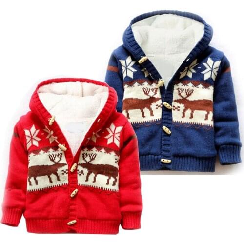 Sale ! New Winter Fashion Simple and Elegant Christmas Elk Children Hooded Sweater Coat Plus Villus ATST0127