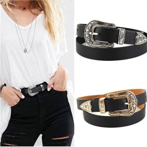 Women Hight Waist Belt Vintage Adjustable Boho Western Belt Solid Black Brown PU Leather Belt for Female