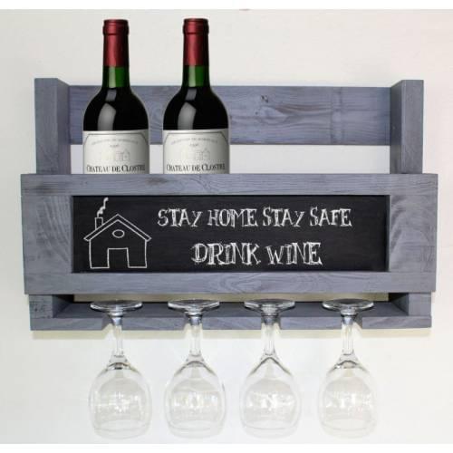 Rustik Ahşap Şarap Kadeh Rafı, Yazı Tahtası Şaraplık, Kara Tahta Şarap Kadeh Standı, Bar Şarap Mutfak Dekoratif Raf