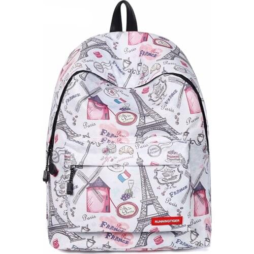 Eiffel Tower Printed Backpack Woman Casual School Backpack for Teenage Girls Fashion Schoolbag Waterproof College Student Bag