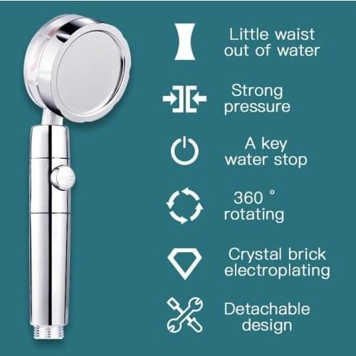 High Pressure Water Saving Shower Head 360 Degrees Rotating Spray Rainfall Shower Head with Turbo Filter Pressurized Massage