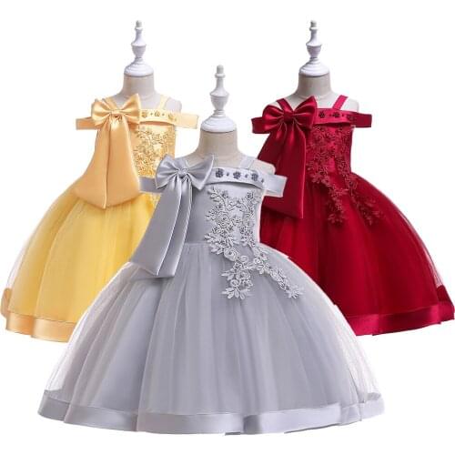 Gray Girls Party tutu tulle Dress Girls Princess Shoulderless Dress Satin Costumes Wedding Birthday Party Frocks Toddler Dresses
