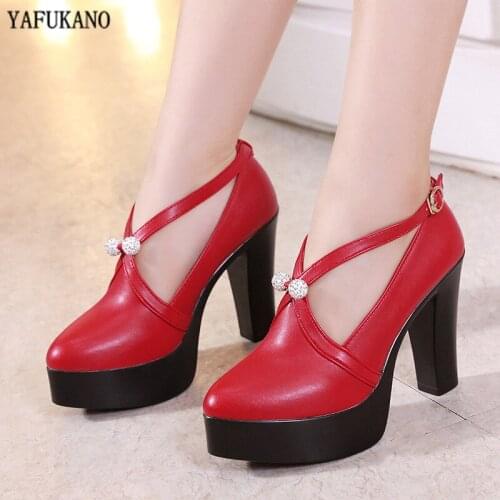 Fashion Square Heel High Heels Cheongsam Catwalk Womens Single Shoes Pointed Toe Platform Red Female Pumps Plus Size 33,42,43
