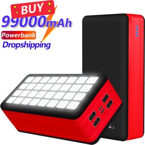 99000mAh Power Bank Large Capacity Portable Charger 4USB Camping Light Outdoor Camping Travel External Battery Quick Charg