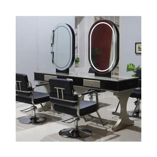 Mirror hair salon web celebrity hair salon, hot and dyeing area, led lamp, simple two-sided European hair salon mirror
