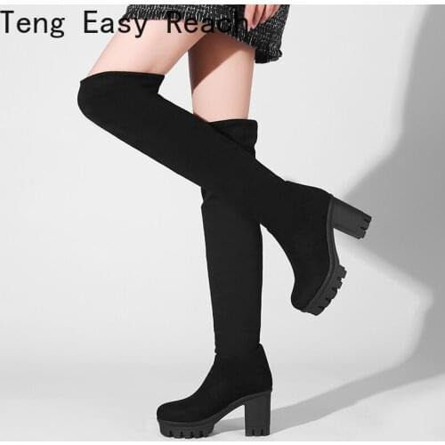 Womens Over-the-knee Boots Soft Womens Autumn Thigh High Boots Platform Leopard Black Long Fetish Shoes Ladies Large Size 43