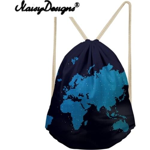Noisydesigns 3D World Map Printing Drawstring Backpack School Shopper bags for women Mini Soft Back for Kids day pack Mochila