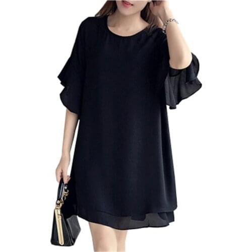 XL-5XL Womens dresses Loose ladies Summer Dress Casual Ruffles Women O-Neck Long girl Tops Dress female fashion big vestido T91