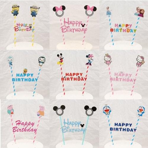 1 set Mickey Minnie Mouse Cartoons Happy Birthday Cake Topper Cake Flags Wedding Party Cupcake Decoration Baby Shower Supplies