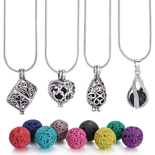 1Pc 8mm Lava Stone Diffuser Hollow Locket Necklaces Bracelets Bangles For Essential Oil Necklace Gift