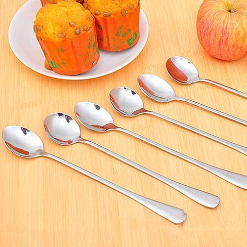 1pc Long Handle Stainless Steel Kitchen Tea Coffee Spoon Cocktail Soup Spoons Cutlery for Ice Cream Dinner Tableware