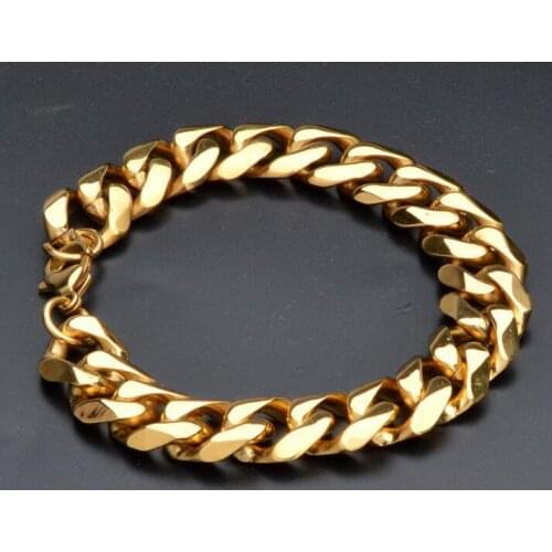 13mm 8.5'' Stainless steel Gold Curb Link Chain Bracelet Women Mens jewelry holiday gifts