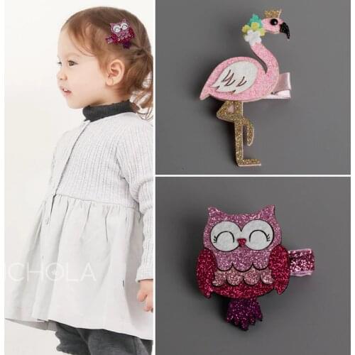 2016 New Style Baby Girls Cute lamingos and The owl hairpin baby children safety glitter hair clip 20ps/lot