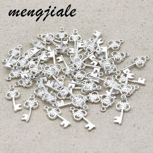27pcs New Style Bright Silver Color Small Key Charms Alloy Metal Pendants For Jewelry Accessories Making 26*11mm