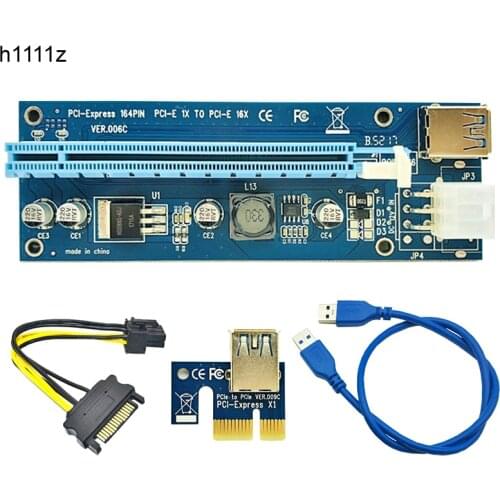 50pcs VER006C Molex 6 pin PCIE PCI-E Express 1X to 16X Riser Card Extender 60cm USB 3.0 Cable for Mining Bitcoin Miner Antminer
