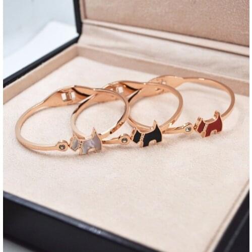 Lovely Dog Bangle, Gift Jewelry Rose gold color Titanium Steel Cuff Cubic Zirconia Bangle/Bracelet ,fashion woman bangle
