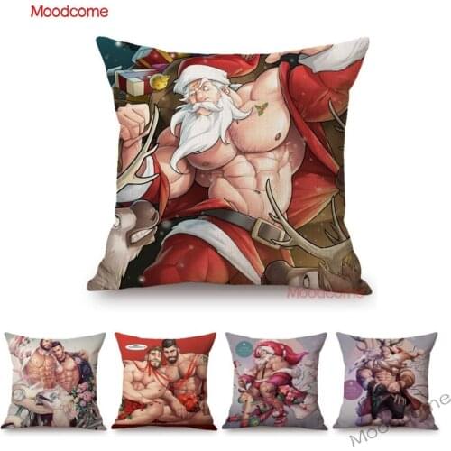 Sexy Man Hot Santa Claus Christmas Valentine Day Gay Art Hunk Bear Guy Throw Pillow Case Xmas Gift Cotton Linen Cushion Cover