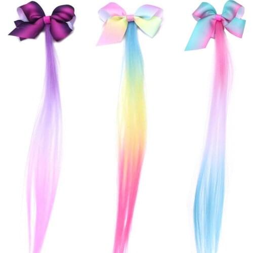Childrens Bow Gradient Color Hairpin Streamer Top Clip Girls Hair Accessories