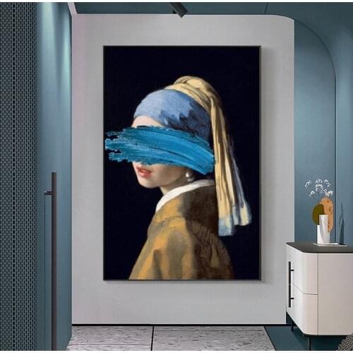 Girl with a Pearl Earring Funny Art Paintings Print On Canvas Famous Art Re-creation Classical Girl with Balloon Art Pictures