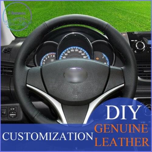For Toyota vios Custom-made Hand-stitch Black leather Car Steering Wheel Covers anti-slip design all season