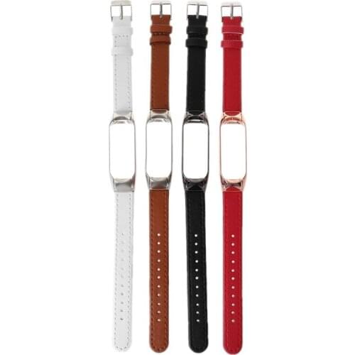 For xiaomi Mi Band 4 Colorful Leather Band 4 Metal Strap PU Stainless Bracelet for MiBand 4 Wristbands Replaceme