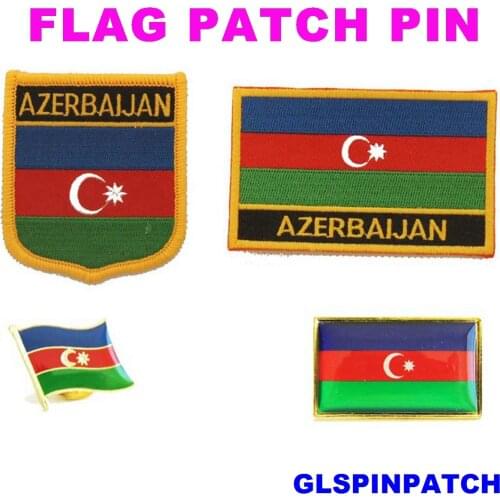 Azerbaijan FLAG Patch Rectangle Lapel Pin iron-on embroidered applique Hook Loop Badge
